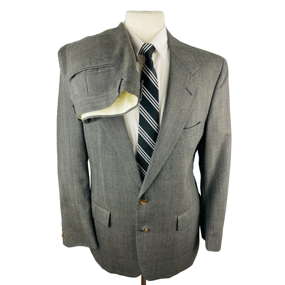 VINTAGE TURNBURY Mens 40S Gray Plaid USA Wool 2 Piece Suit W/ Dress Pants 33x27